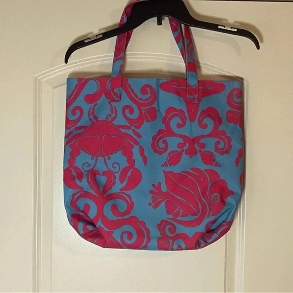 Lily Pulitzer x Estee Lauder Pink Blue Ocean Theme Canvas Beach Tote - Picture 2 of 7